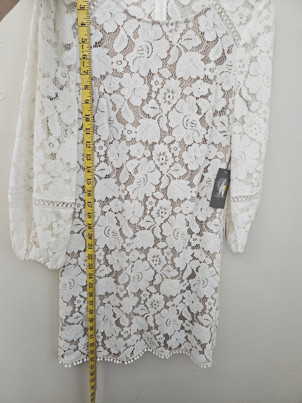 Vince Camuto White Floral Lace Long Sleeve Shift Dress - Picture 11 of 15